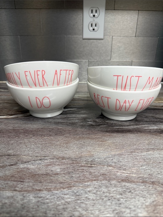 Rae Dunn Other - Rae Dunn White Melamine Bowls with Pink Script Set